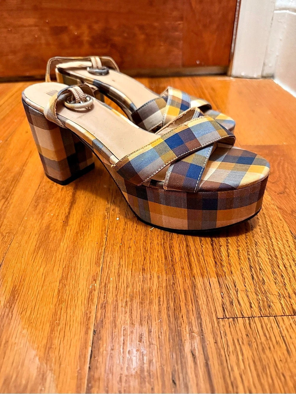 Plaid Platform Heels Brown & Blue